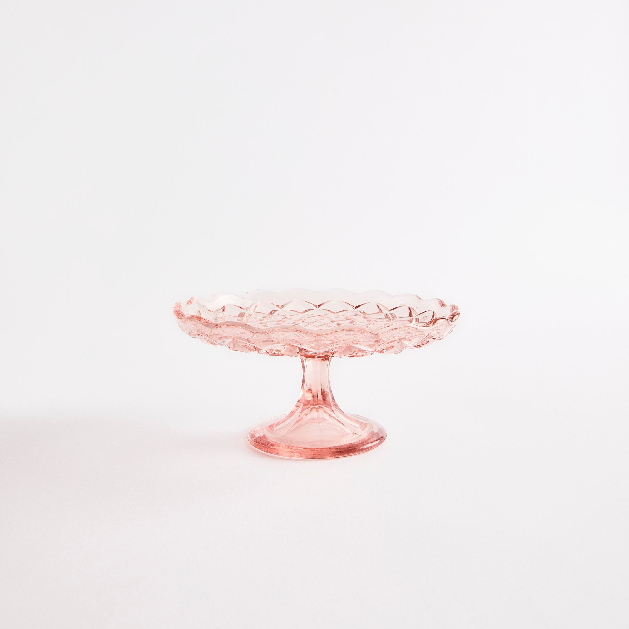 Pink glass cake plate best sale