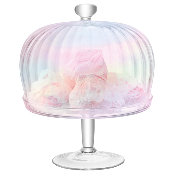 Pearl glass cake stand and dome. 