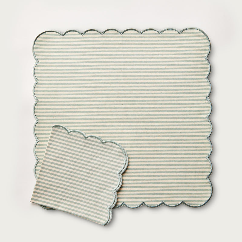 Green Stripe Scallop Napkin