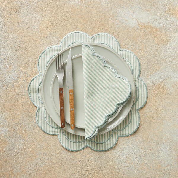 Green Stripe Scallop Napkin