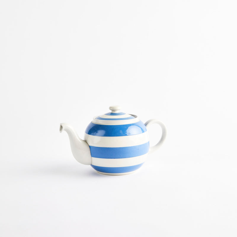 Blue and white striped coffee pot.