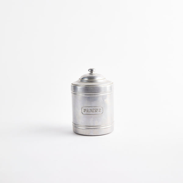 Silver metal container.