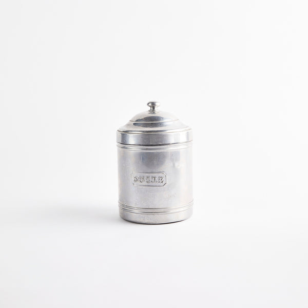 Silver metal container.