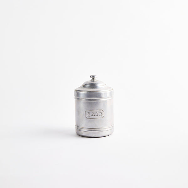 Silver metal container.