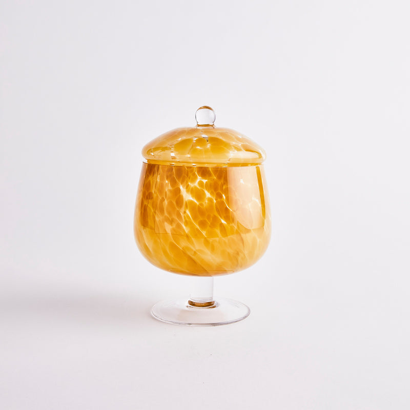 Yellow Murano glass pattern display dish with lid.