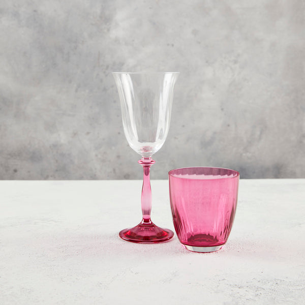 Fuchsia wine glass and tumbler.