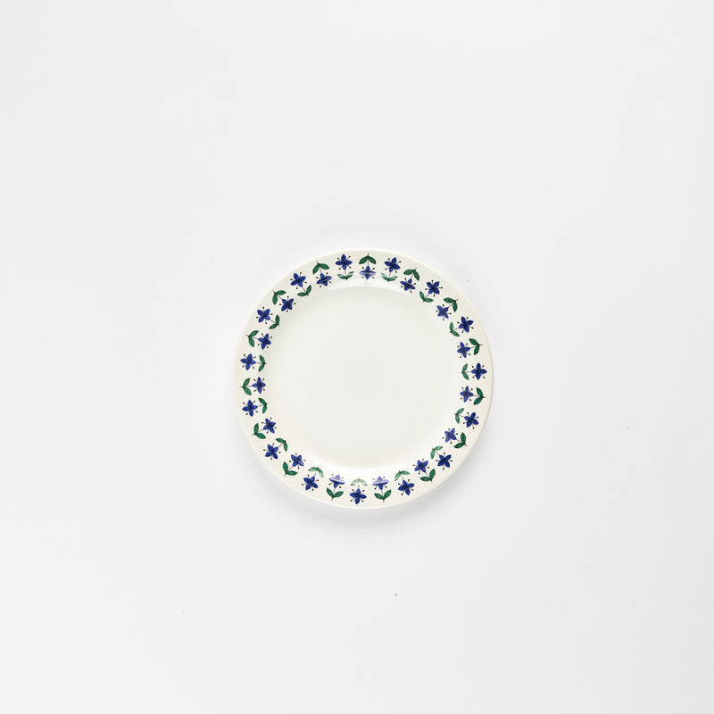 White plate with blue and green detail on edge.