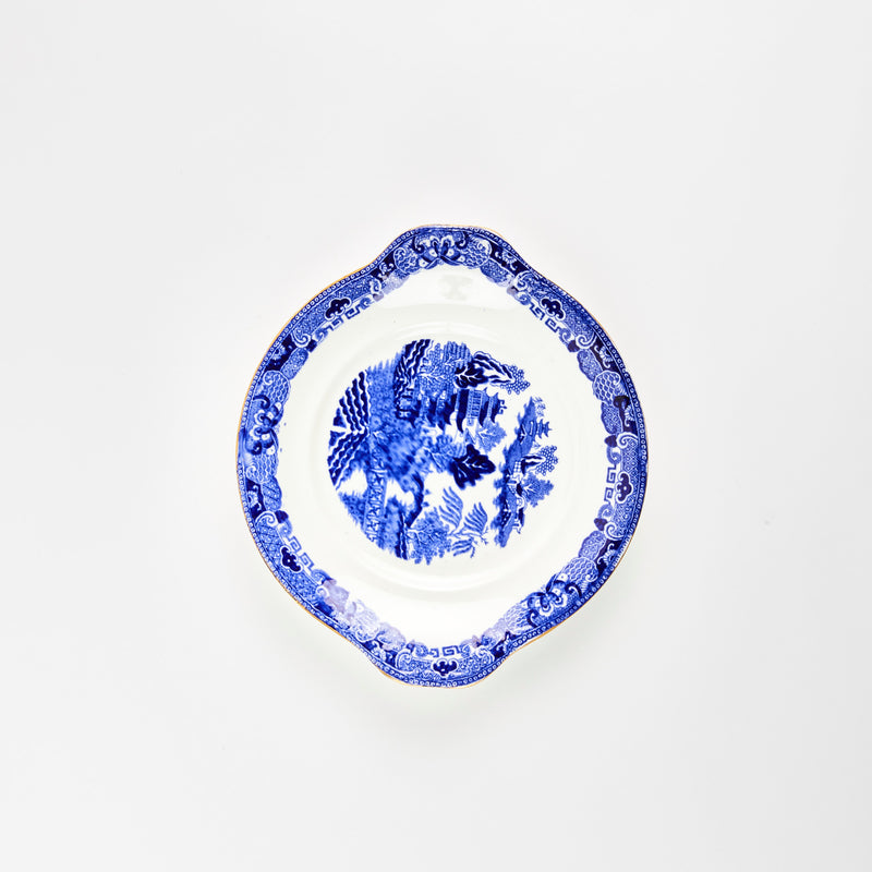 White plate with blue detail design.