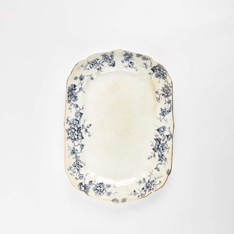 White with blue floral detail rim platter.