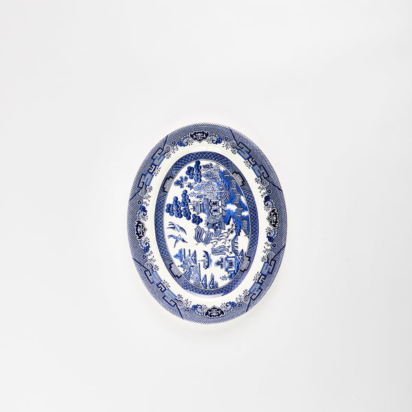 White platter with traditional oriental blue floral detail.