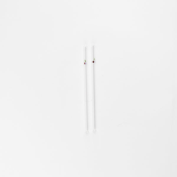 Two clear glass straws with cherry design.