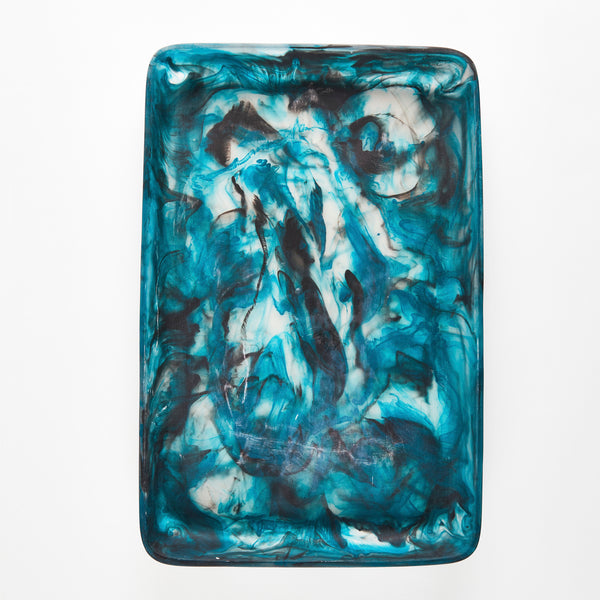 Blue marbled resin tray.