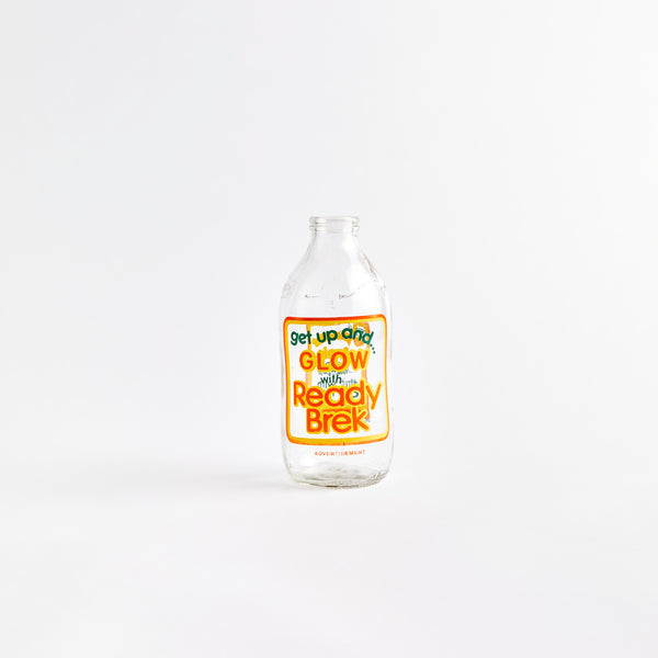 "Get up and...GLOW with Ready Brek" clear glass vintage bottle.