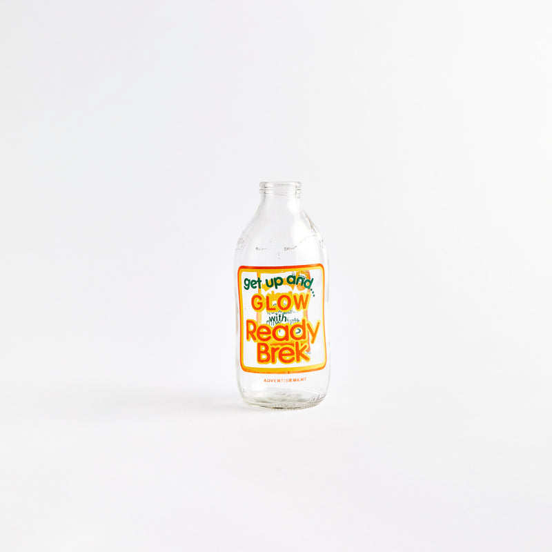 "Get up and...GLOW with Ready Brek" clear glass vintage bottle.