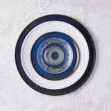 Dark blue, clear and white mixed plate setting.