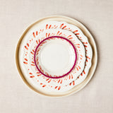 Mixed cream, autumn, pink plate setting.