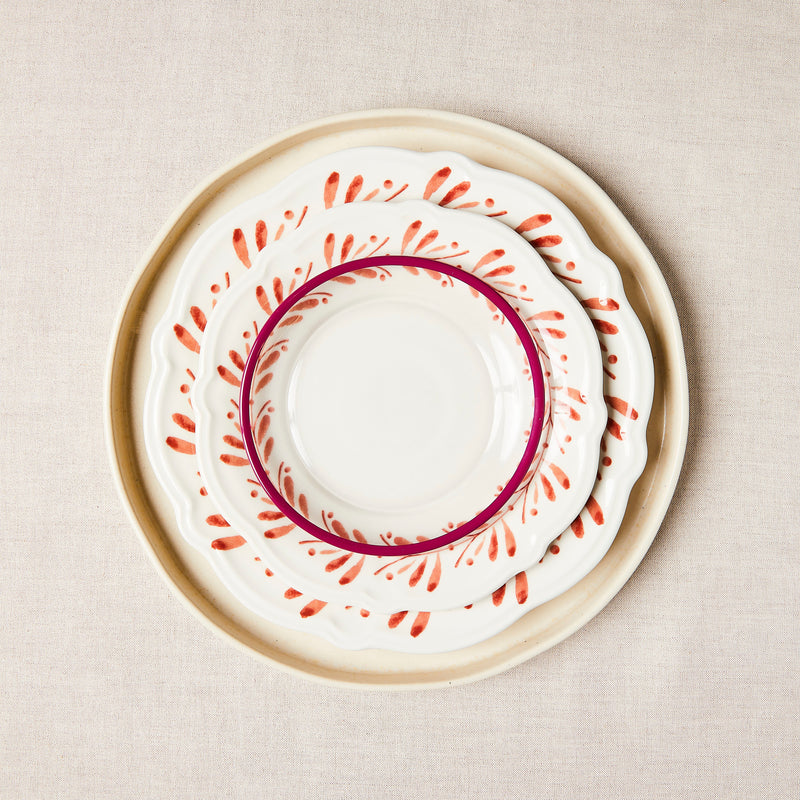 Mixed cream, autumn, pink plate setting.