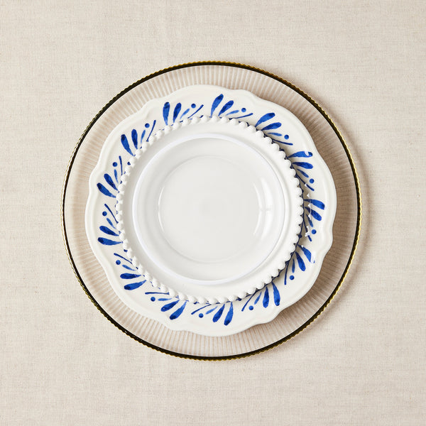 Clear with gold rim, white and blue mixed plate set.