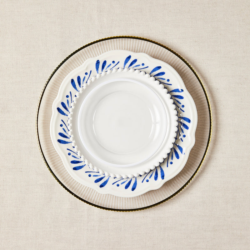 Gold halo, white and white with blue garland mixed plate set.