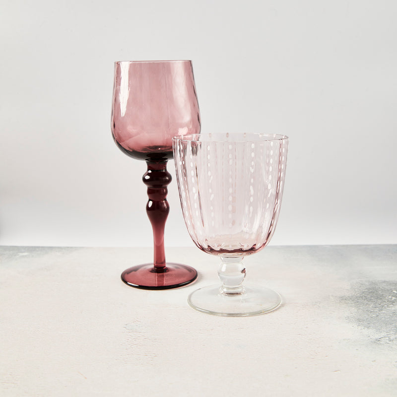 Blush and white dotted with ruby wine glass mixed set.