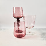 blush with white dotted and ruby mixed glass set.