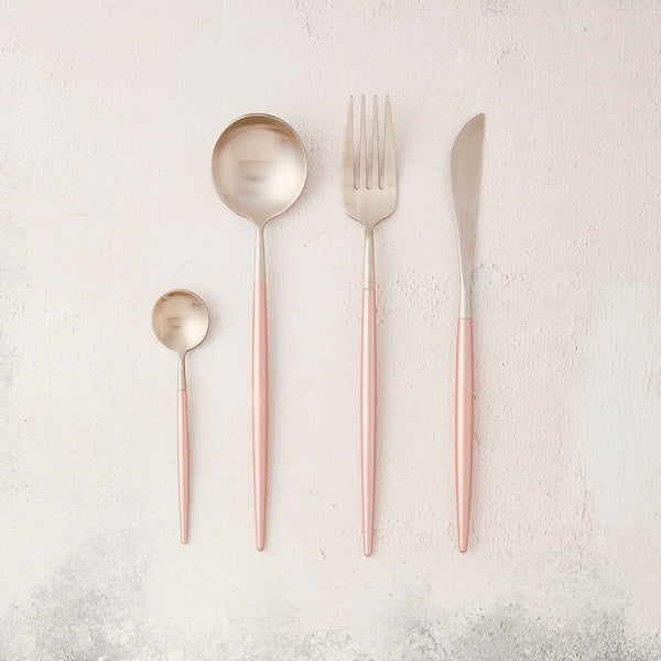 Blush silver cutlery.