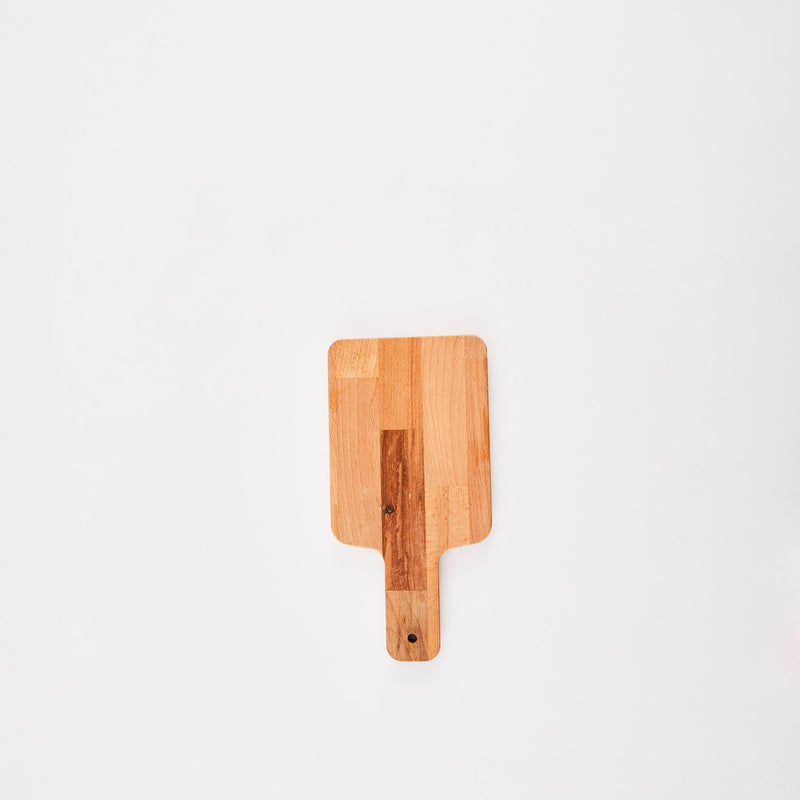 Wooden square board with handle.