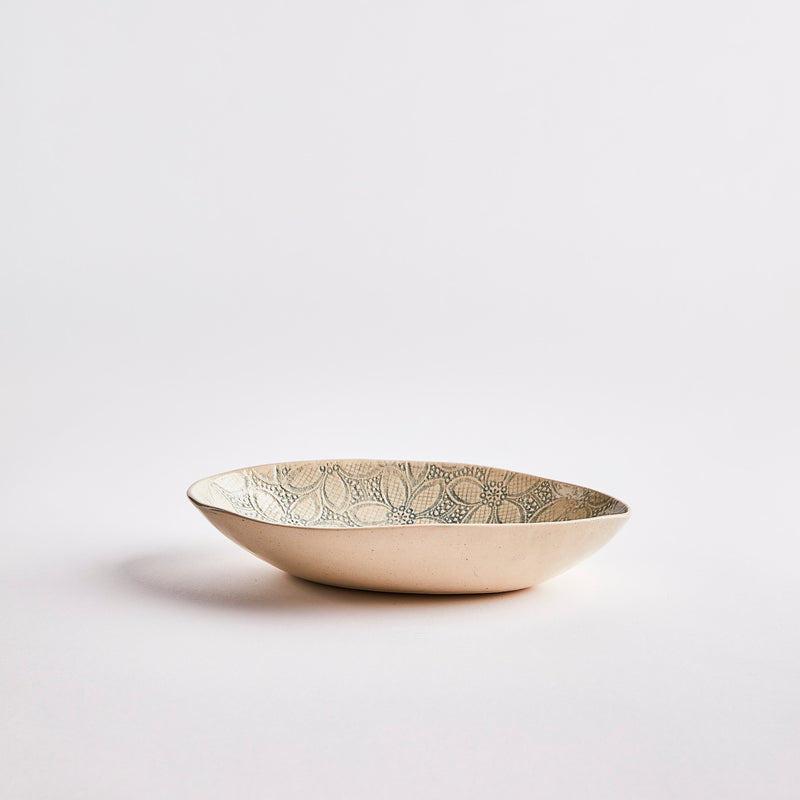 White with blue embossed inside bowl.