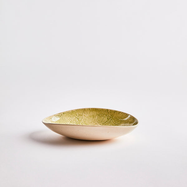 Cream with green decorative inside bowl.