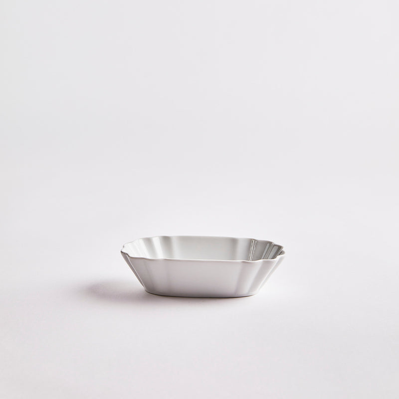 White rectangular ruched bowl.