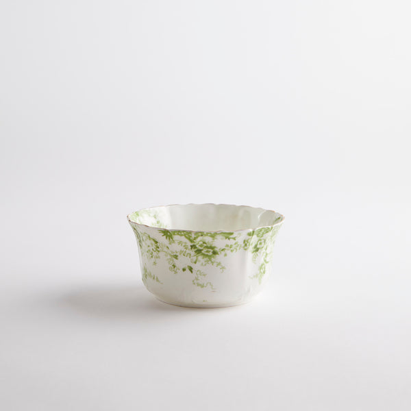 white and green floral outside bowl.