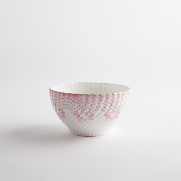 White and pink floral outside bowl.
