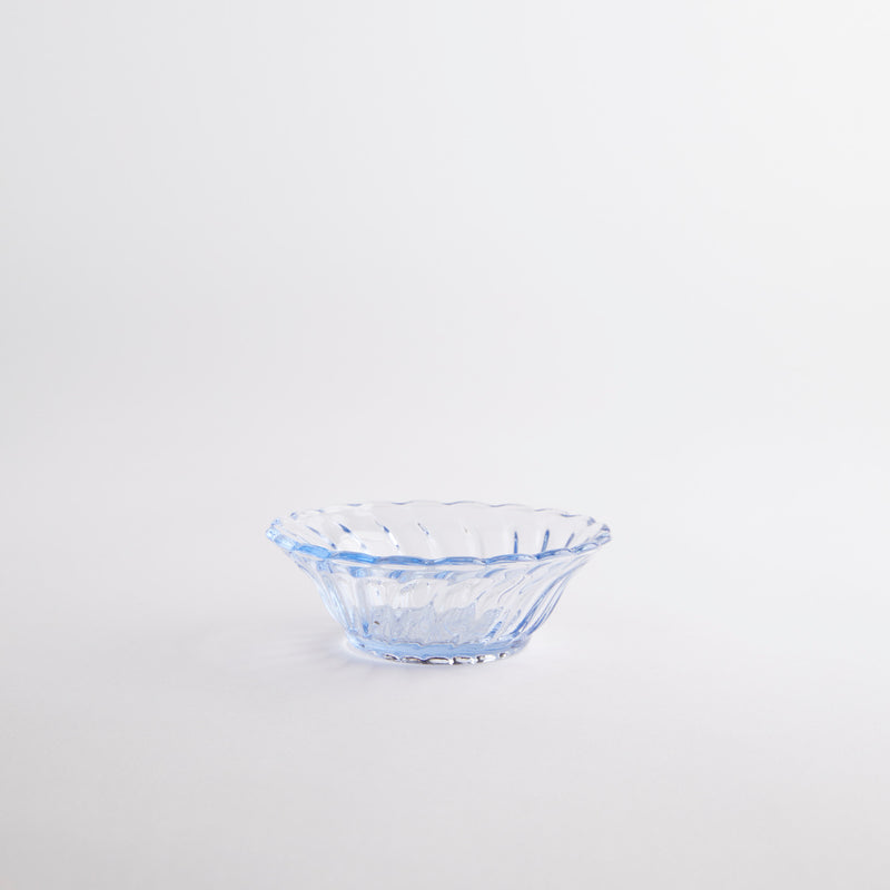 Clear blue glass bowl.