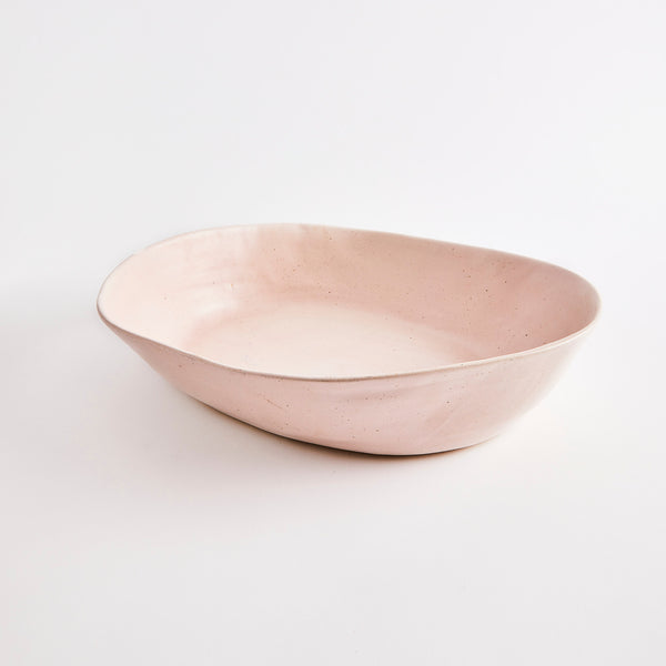 Pink speckled oval bowl.