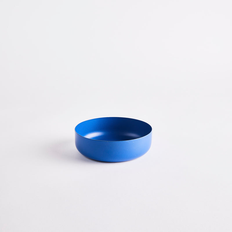Blue metal bowl.