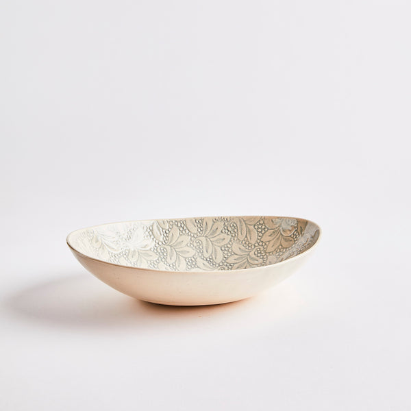 Blue and grey embossed bowl.