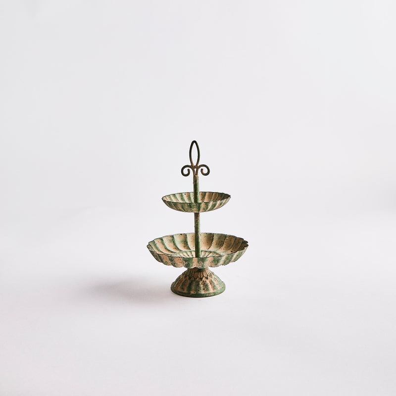 Green two tier cake stand.