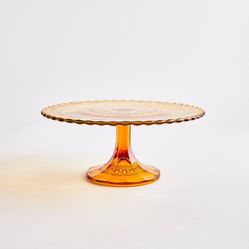 Amber glass cake stand.