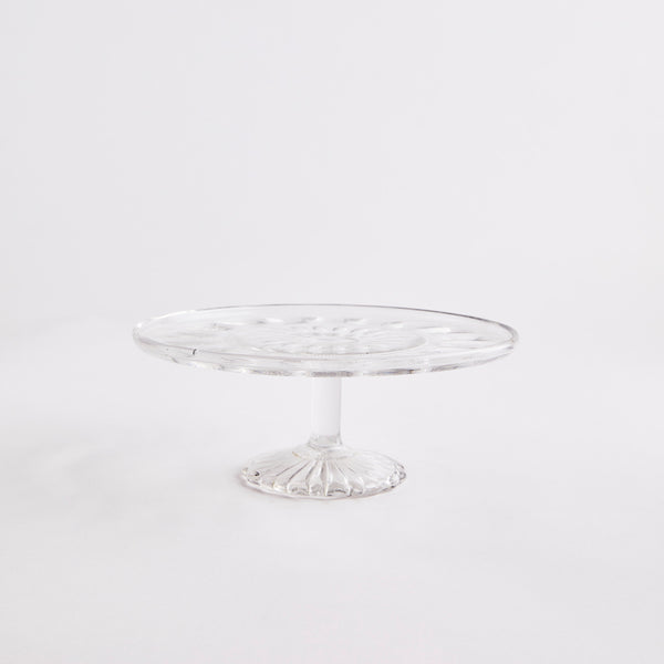 Clear glass cake stand.