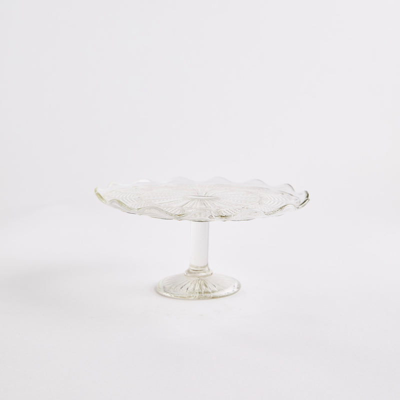 Clear glass cake stand.