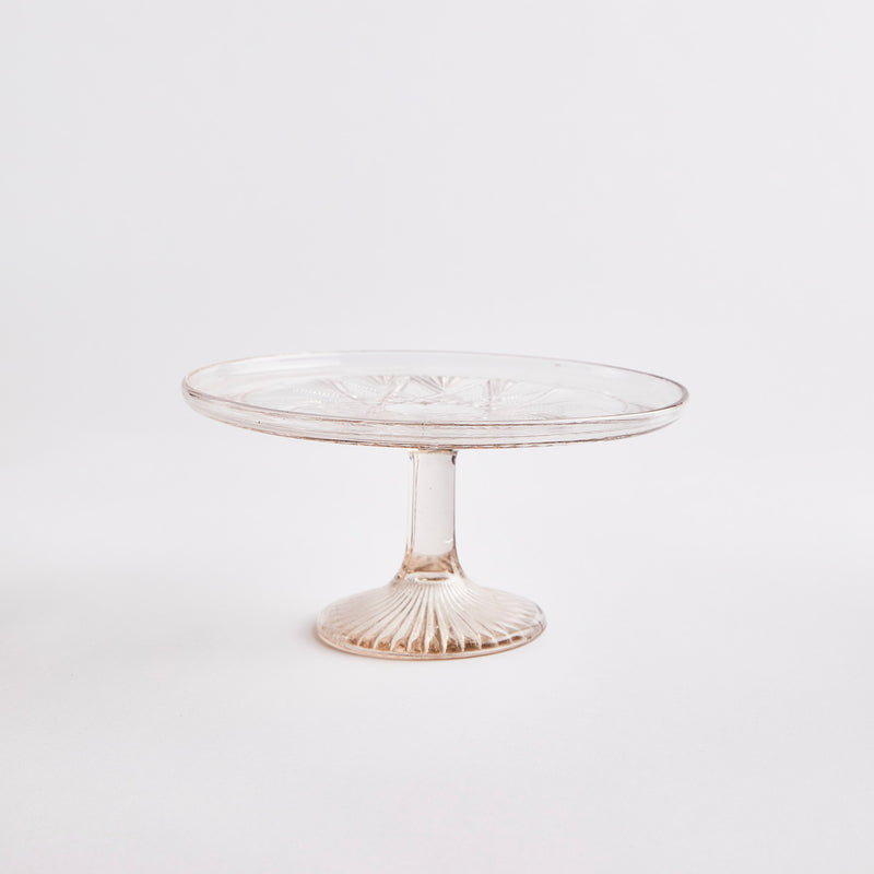 Light pink glass cake stand. 