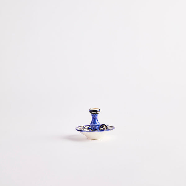 Blue Mediterranean design candle holder.