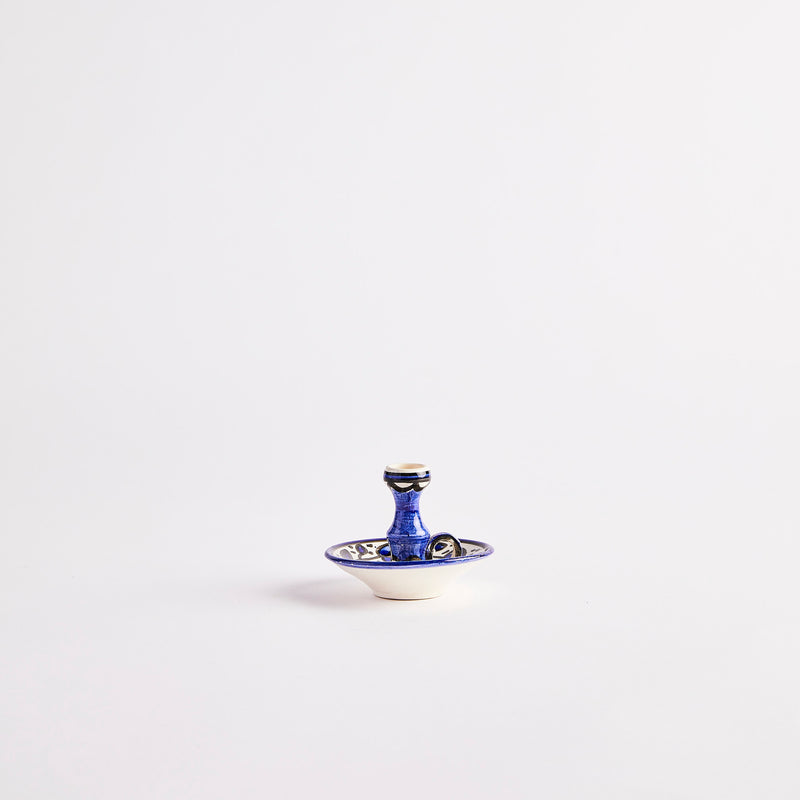 Blue Mediterranean design candle holder.