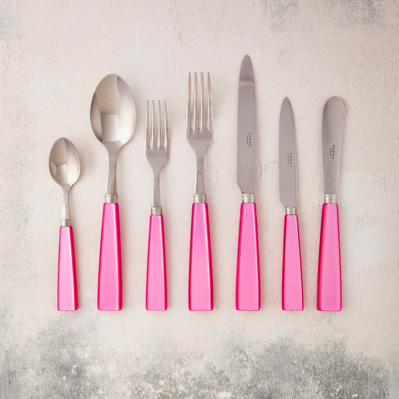 Silver with pink handle cutlery.