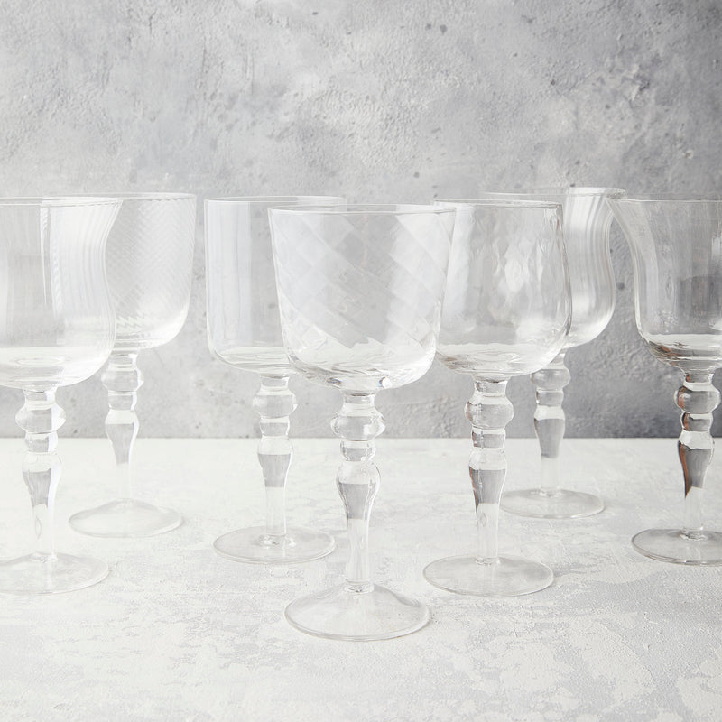 Clear textured wine glass mixed set.