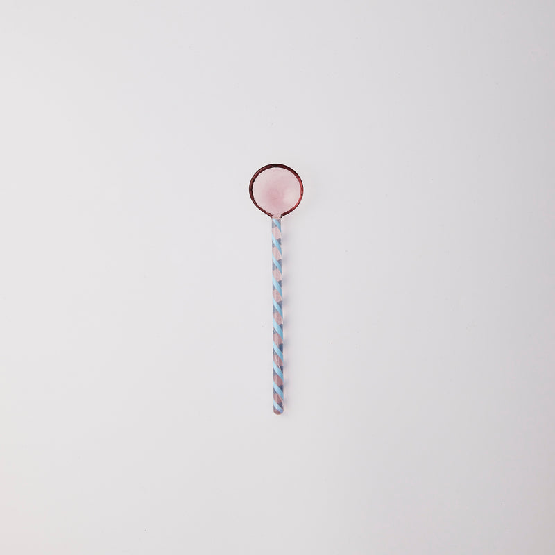 Pink with blue spiral handle spoon.