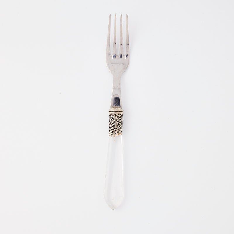 Silver with clear handle fork.