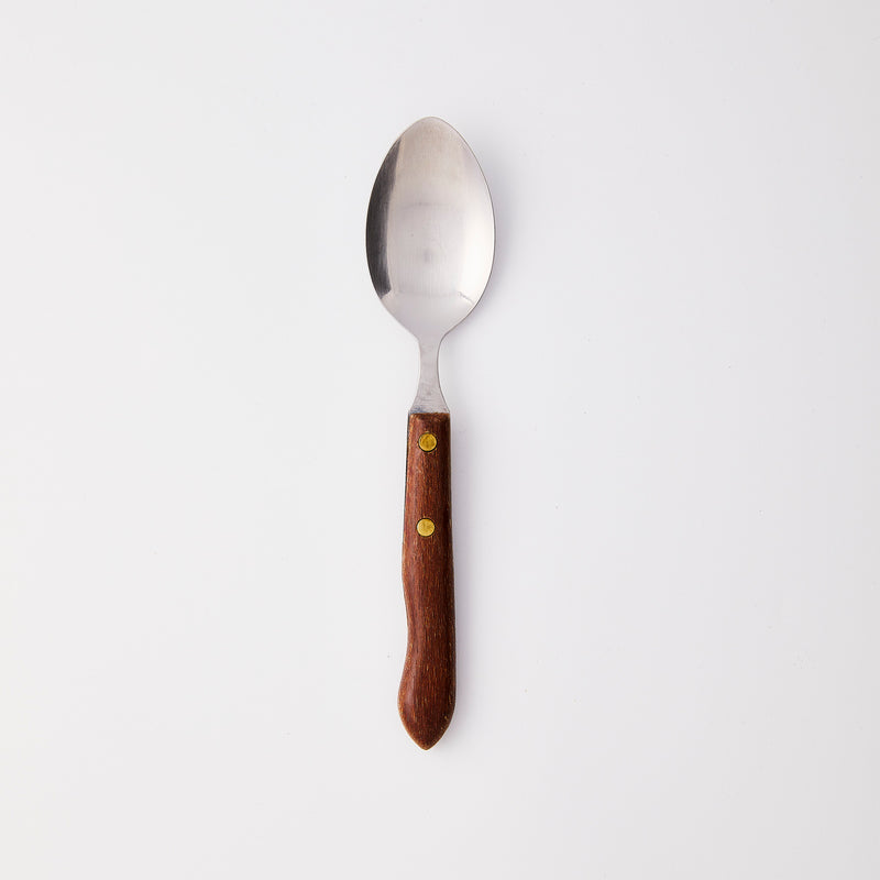 Silver with wood handle spoon.