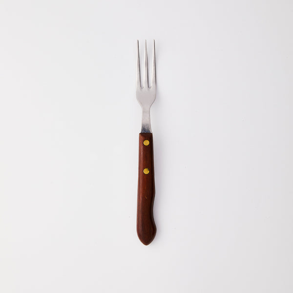 Silver with wood handle fork.