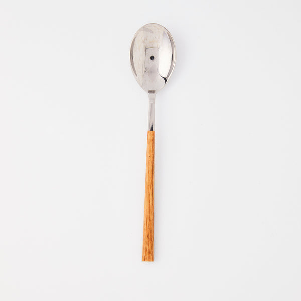 Silver with wood handle spoon.